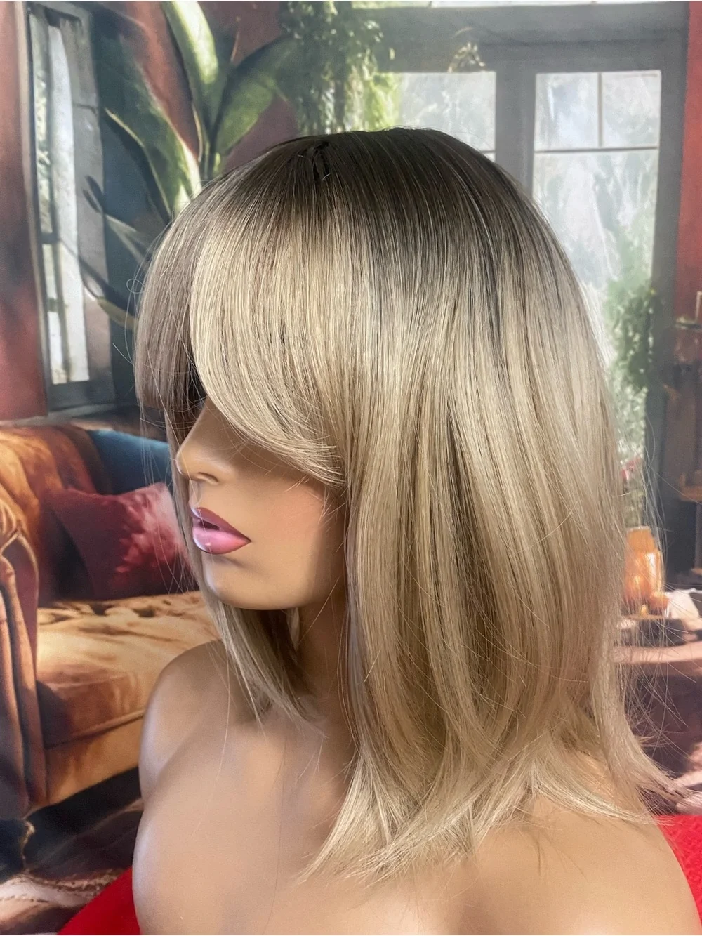 Blonde Layered Bob Wig with Side Bangs - Chic Natural Look